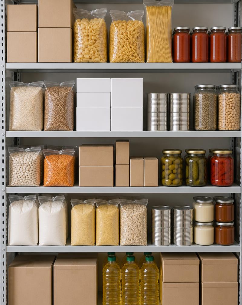 Groceries product staged for wholesale distribution